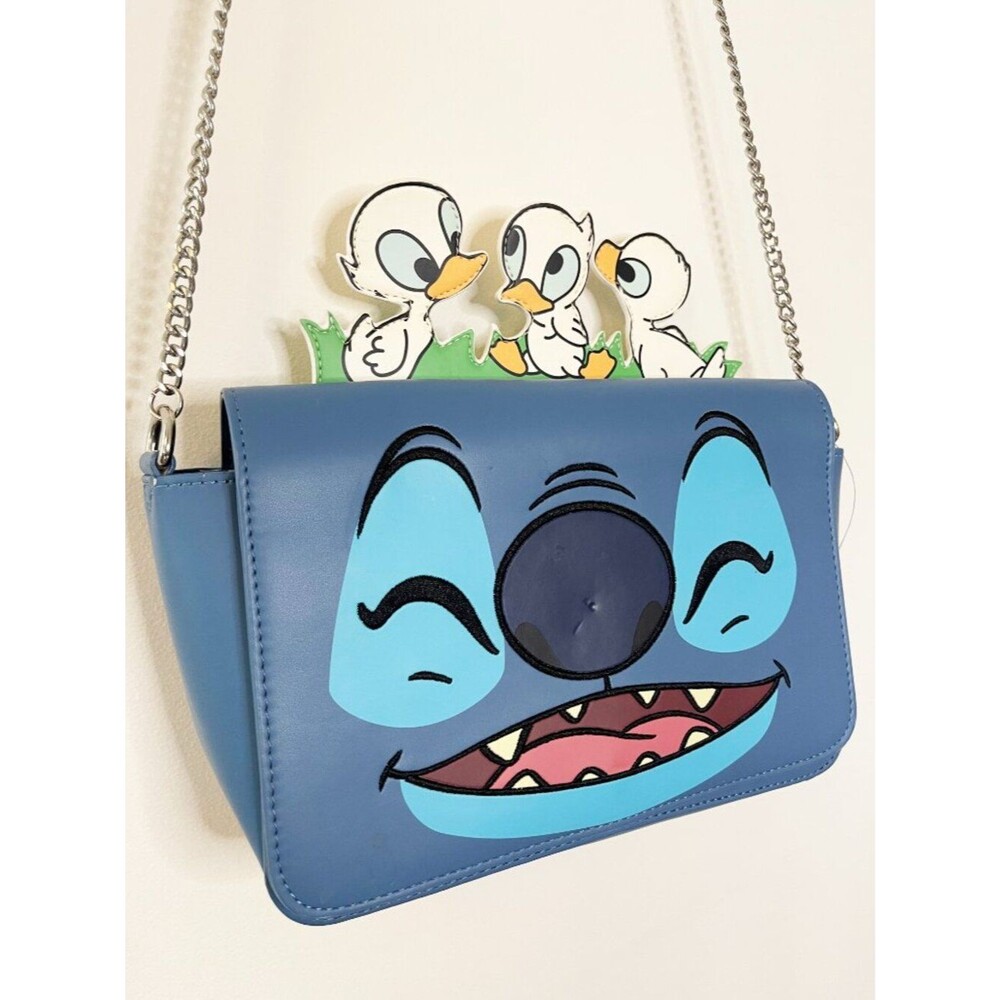Loungefly Disney Stitch Crossbody Bag Ducklings Blue Faux Leather Chain Strap - Picture 2 of 8